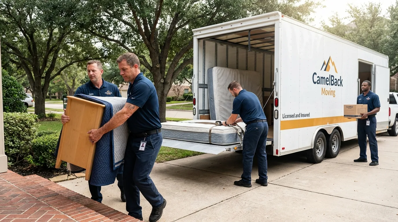 Crew loading residential truck for cross-state move from Rensselaer, NY