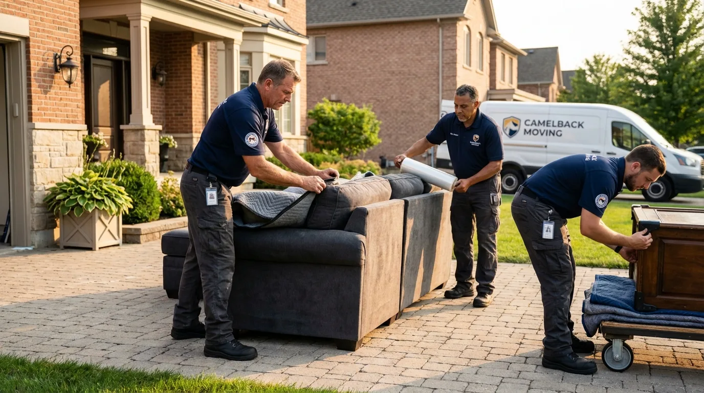 Large estate moving crew wrapping furniture in Rensselaer, NY