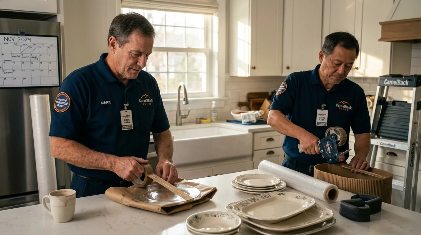 Professional crew packing kitchen dishware in Rensselaer, NY