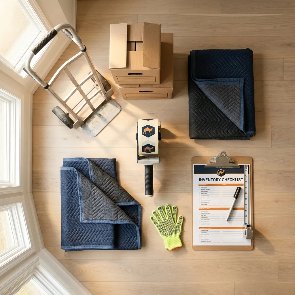 Professional moving supplies and packing materials layout for Rensselaer residential relocations